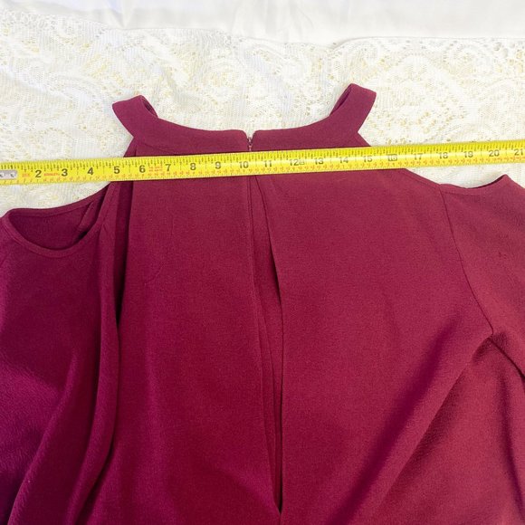 Adrianna Papell Women's Red Sexy Dress Cold Shoulder Sheath Crepe Black Cherry - Picture 10 of 15